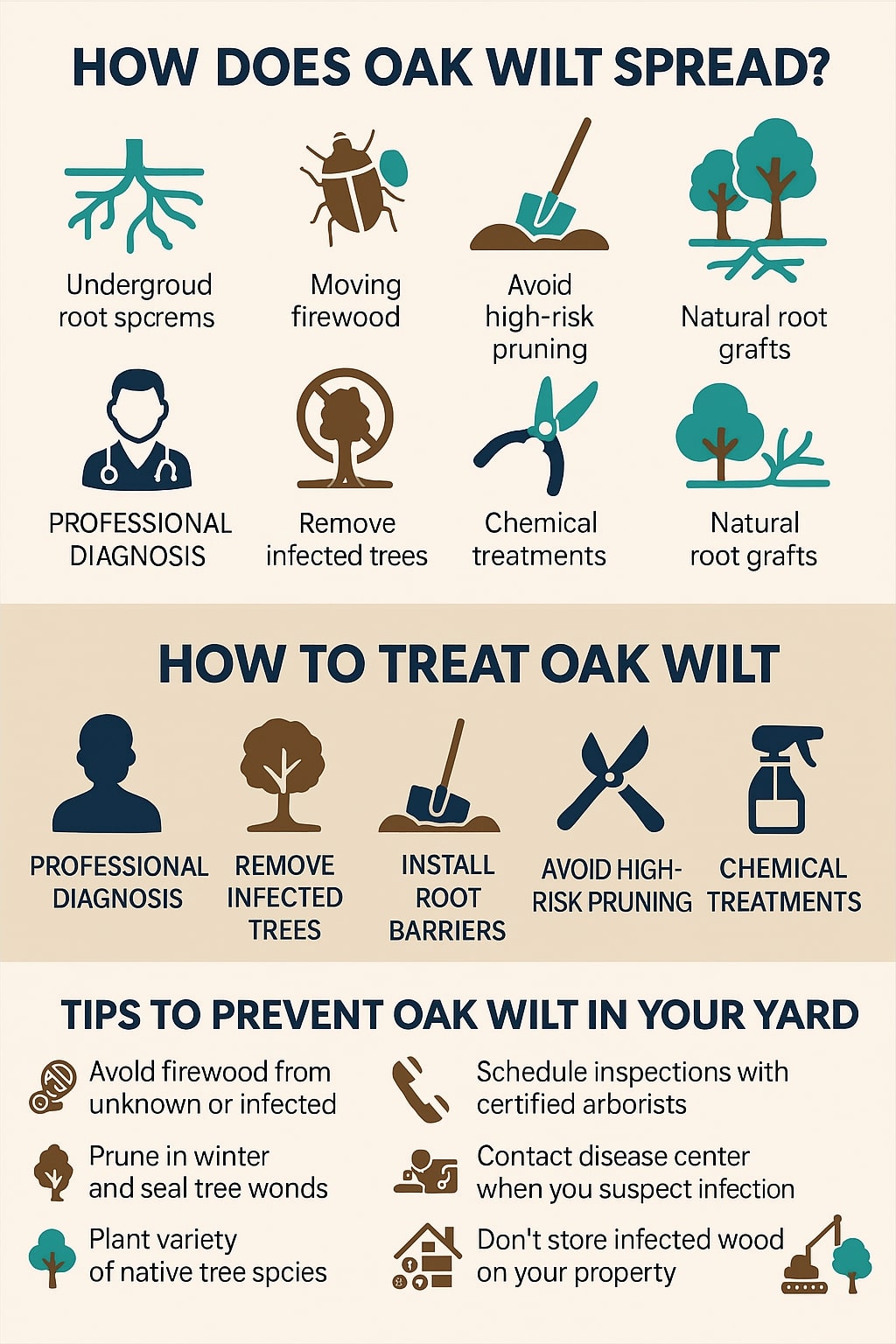 How does oak wilt spread